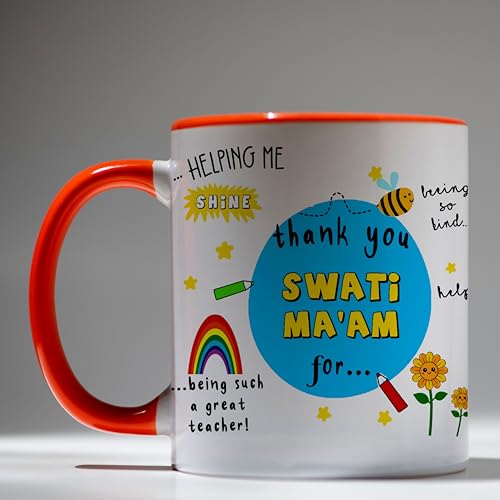 Image of DAYS Thank You Teacher Personalized Mug Custom Teacher's Name Best Teacher Gift, Teacher on Birthday Helping Me to Grow Happy Teachers Gift for Teacher | Coach | Mentor | Guide | Guru Red Mug