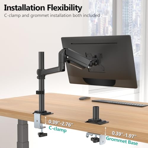 WALI Single Monitor Arm 13-32 Inch, Single Monitor Mount, Vesa Desk Mount up to 19.8lbs Gas Spring Arm with Clamp, VESA 75x75mm or 100x100mm Compatibility(GSDM001), Black - Image 6