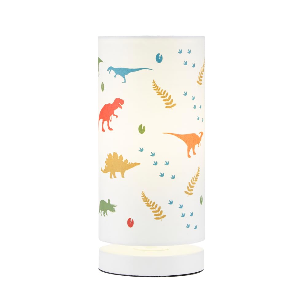 LITECRAFT Glow Table Lamp with Glow in The Dark Dinosaurs Shade - White