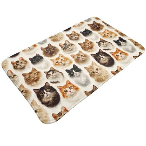 Tapis de salle de bain antidérapant lavable 50,8 x 80,9 cm – Motif tête de chat mignon 1 tapis de cuisine pour sol, tapis d'entrée d'intérieur,...