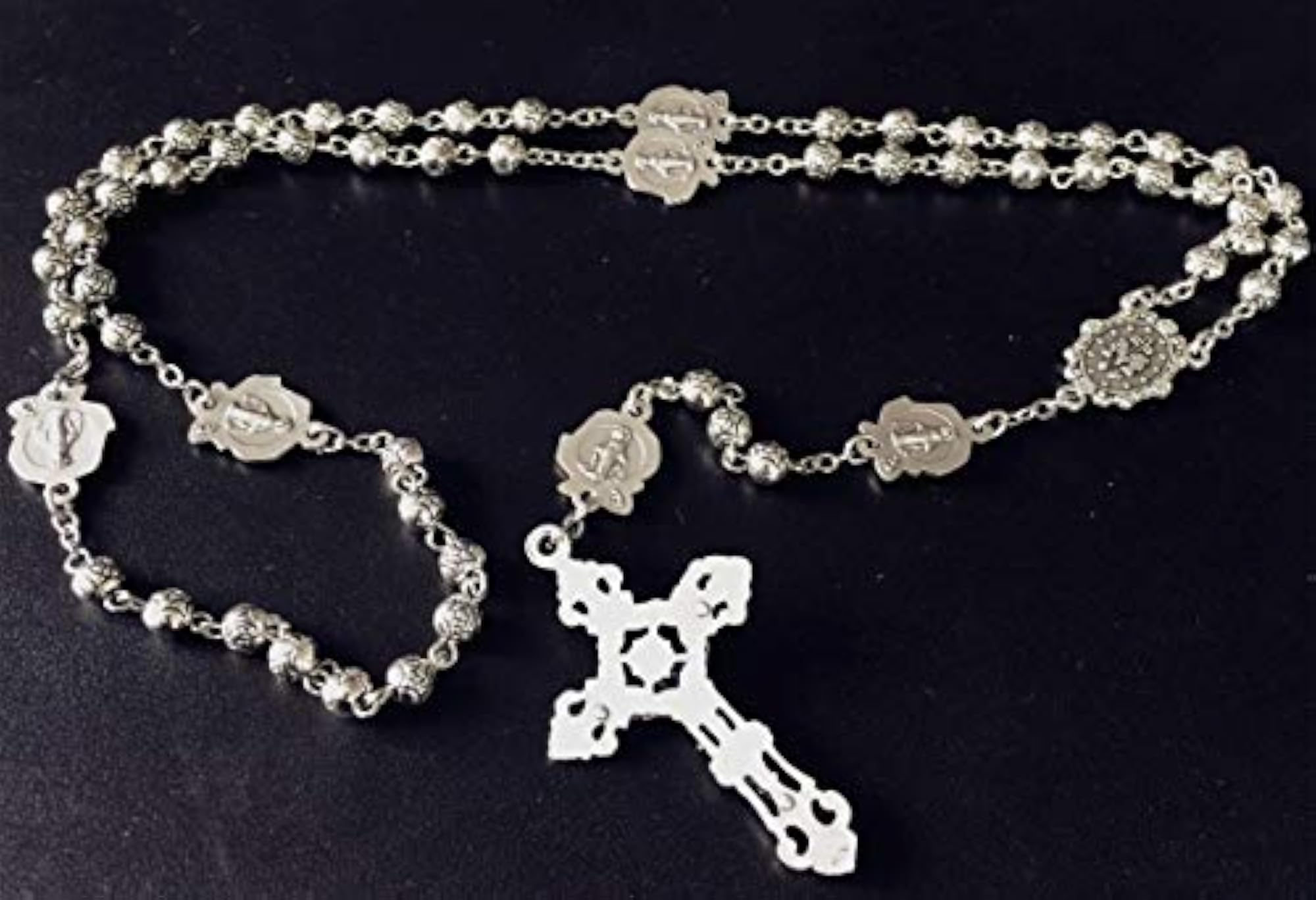 Handmade Silver Rose Beads Catholic Rosary, Gift Box