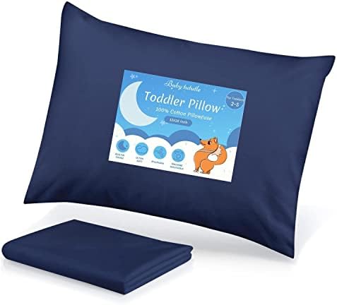 Toddler Pillow with Pillowcase - 13x18 Organic Cotton Baby Pillows for Sleeping - Soft Little Travel Pillows for Boys & Girls, Kids Bedding Set, Perfect for Cot Crib, Daycare, Car Trips