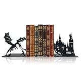 Unique Metal Castle Dragon Bookends, Midieval Castle Mystic Decorative, Fantasy Bookends, Decorative Bookend, Dragon Bookshelf Decor, Book Ends for Home, Living Room Desk Shelf Decor Office Library