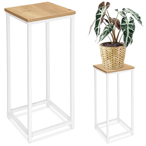 MAT-HAUS Furniture and home decor Soporte de metal para plantas con estante, taburete moderno para salón, dormitorio y pasillo (roble artesanal/blanco, 60 cm)