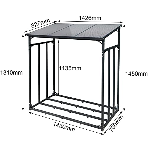 SCHMIDT security tools Kaminholzregal 143x70x145cm Aluminium Anthrazit Brennholzregal Holzstappelhilfe Holzunterstand 1, 4 m³ Holz- Regal-2