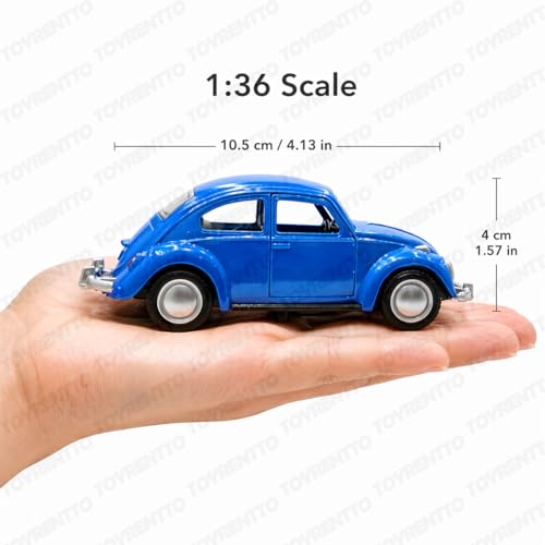 Image of 1:36 Scale 1967 Classic VW Beetle Die-Cast Pull Back Toy Car with Openable Doors, Metal Body Collectible Model for Kids & Adults, Blue