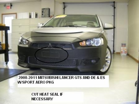 Lebra 2 piece Front End Cover Black - Car Mask Bra - Fits - MITSUBISHI Lancer DE, ES, SE- all with Air Dam 2012-2014