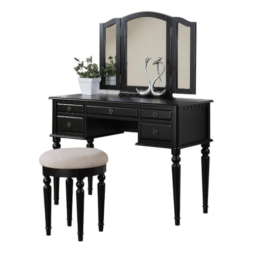 BOBKONA F4072 St. Croix Collection Vanity Set with Stool, Black