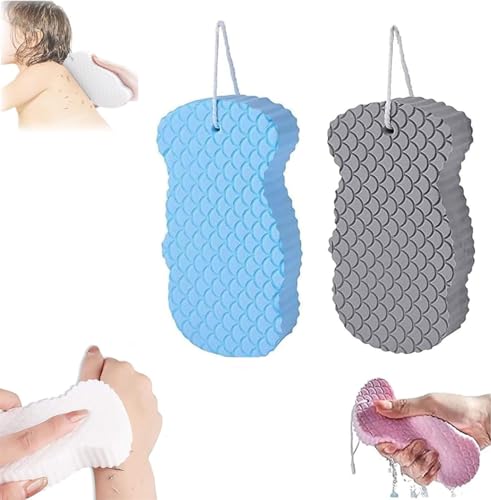 Esponja de baño exfoliante suave, esponjas exfoliantes, esponja corporal exfoliante, esponja exfoliante para piel muerta, limpieza suave de la piel para cuerpo, cara y pies (azul + gris)