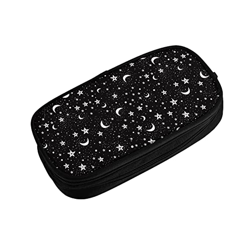 Image of YETTA YANG Black And White Moon Star Pencil Box Case for Pen Holders Office Supplies Big Capacity large