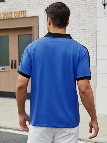 LuxMania Men's Casual Polo Shirts Short Sleeve Classic Button Shirt Fashion Cotton Golf Tops with Pocket Royal Blue XL — view 4
