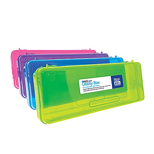 Image of BAZIC Plastic Pencil Case, Ruler Length Large Utility Storage Box, Assorted Color, Multi Purpose Organizer, 4-Pack