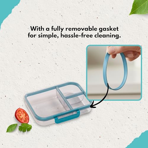 MyGo Pro Rectangular Container, 3-Compartment Clear Heavy Duty Plastic Food Storage Container, Portable Sleek Design, Spill-Resistant with Removable Gasket, 6.25" L X 9" W X 2" H, Dishwasher Safe by MyGo Container - Used condition - Image 7