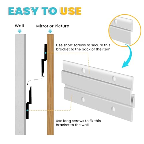 Image of FURWEY French Cleat, Picture and Mirror Hanger, Aluminum French Cleat, Headboard Wall Mounting Brackets with Screws(6 Inch-2 Pairs, Support 60 lbs)