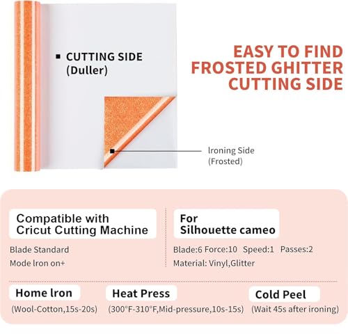 Image of HTVRONT Glitter HTV Heat Transfer Vinyl - 10 inch x 8ft Neon Orange Glitter HTV Vinyl for Shirts, Glitter Iron on Vinyl for All Cutting Machine - Easy to Cut & Weed (Neon Orange Glitter)