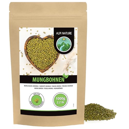 Alpi Nature Mungobohnen 1kg Mungbohnen grüne Bohnen Mung Bohnen ganz zum Kochen glutenfrei