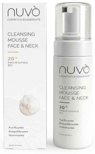 Nuvò – Mousse Limpiador Facial de Baba de Caracol Bio, 150 ml, Limpiador Facial y Pieles Mixtas con Aloe y Ácido Salicílico, Ideal para Hombre y Mujer para una Skincare Purificante, Made in Italy