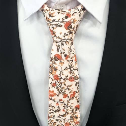 Image of Cotton Floral Ties for Men 2.76 inch Men's Skinny Tie Linen Flower Printed Neck Tie for Wedding Dating Party