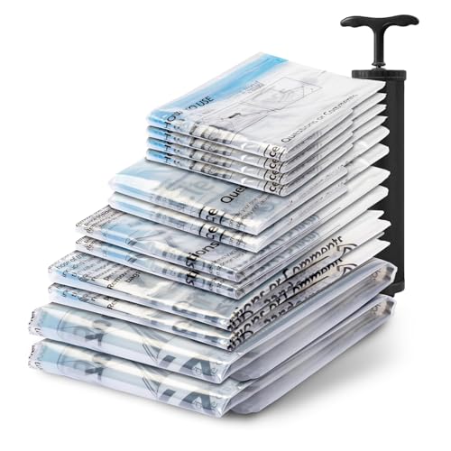 Vacuum Seal Bags for Clothing Travel, 12 Combo - Space Saver Vacuum Storage Bags, Blanket & Clothes Storage Bags Vacuum Sealed – Hand Pump Included, Bolsas Para Guardar Ropa Al Vacío