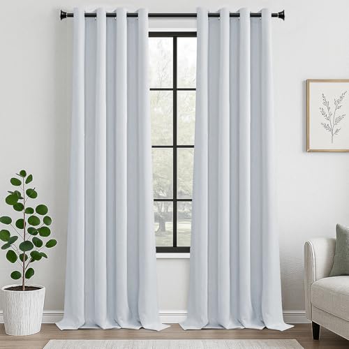 MRTREES Cortina Habitacion Opaca Termica 2 Piezas 140×245cm Cortinas Salon Moderno Aislantes Frío Calor Luz Cortinas Largas para Ventana Dormitorio Infantil Bebe Niños Blanco Gris con Ojales