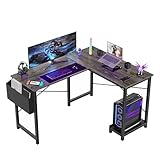 Sweetcrispy L Shaped Desk Gaming Computer 50 Inch Reversible Corner PC Work Table for Writing Study Student with Wood Tabletop Metal Frame CPU Stand Side Bag for Home Office Small Space, Grey