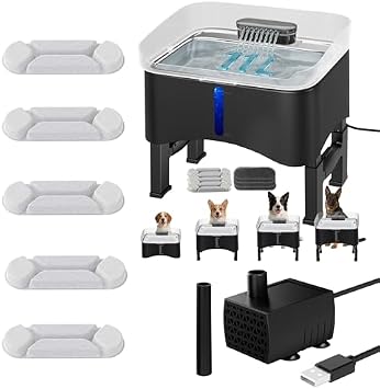 UPSKY 11L Elevated No-Spill Dog Water Fountain, 4 Heights Adjustable, 304 Stainless Steel Tray with 2 Anti-Clog Pump & 9 Filters for Senior Dogs, All Dog Sizes & Multi-Pet Home