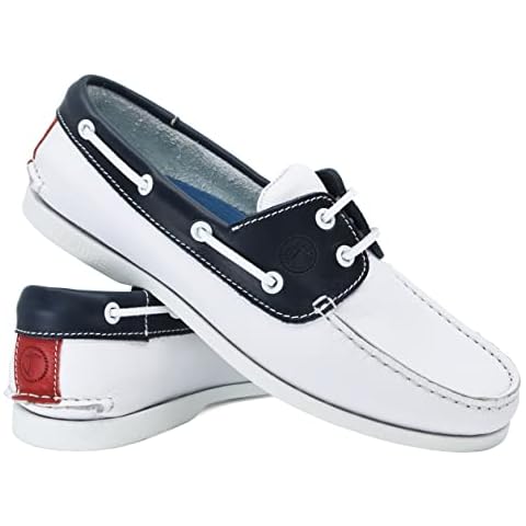 Seajure Zapatos Náuticos Hombre Navagio Cuero Blanco, Marino y Rojo Cover
