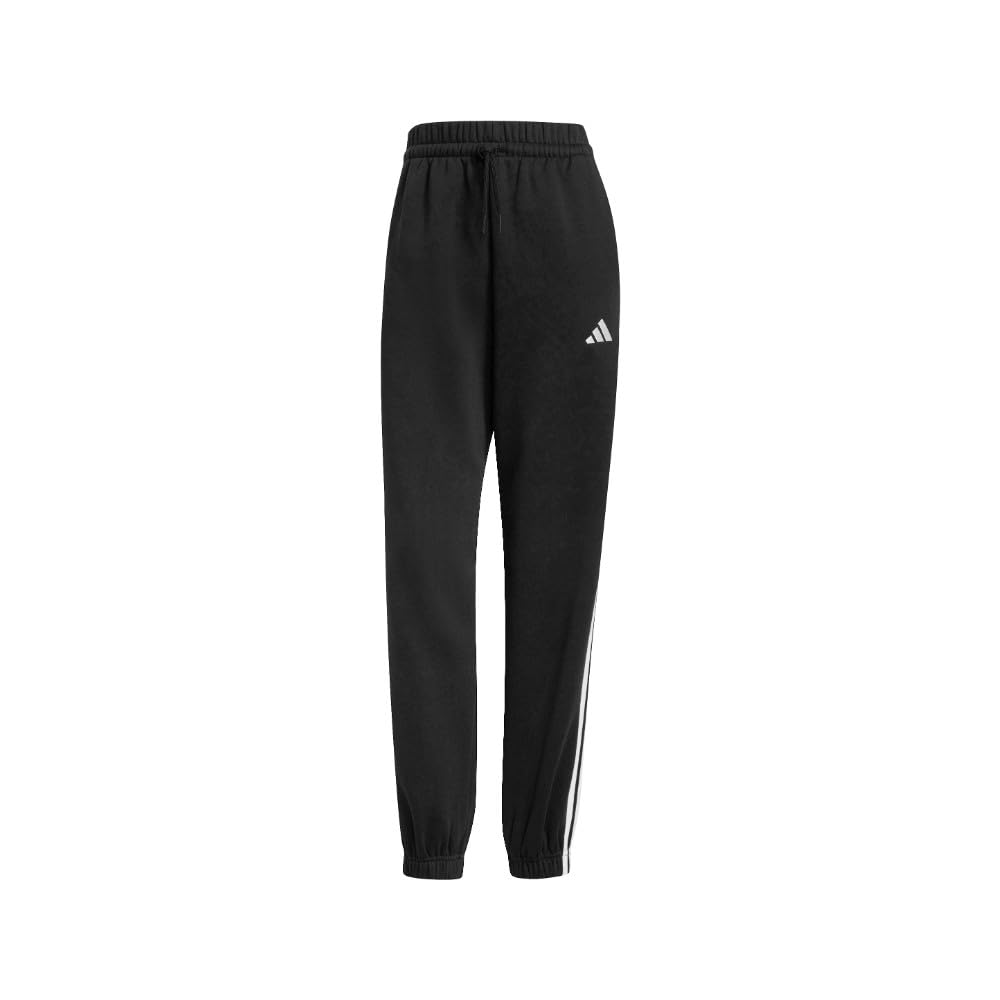 Womens Essentials 3-Stripes Fleece Loose-Fit Joggers Casual - Black