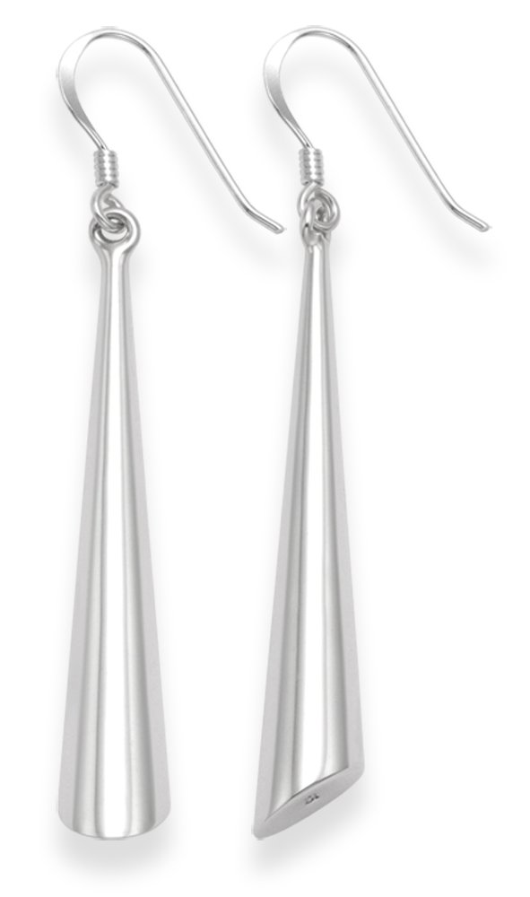 Heather Needham Sterling Silver Silver cone shape drop Earrings- SIZE: 38mm plus wire END OF LINE CLEARANCE PRICE Gift boxed 6472