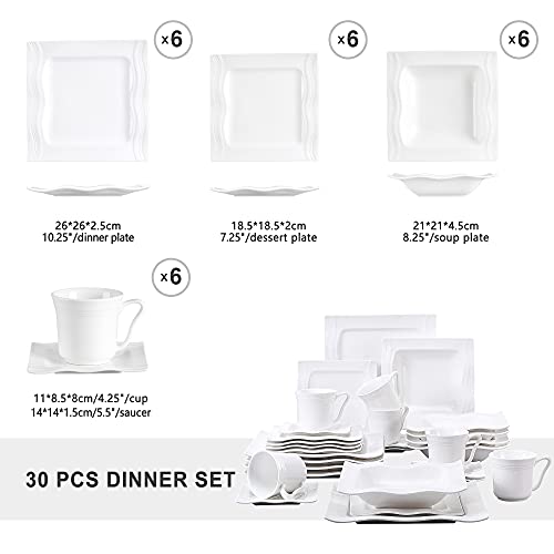 MALACASA serie Mario Vajillas de Porcelana de 30 Piezas Juego de Café, Tazas y Platillos, Platos Llanos, Platos de… - Imagen 4