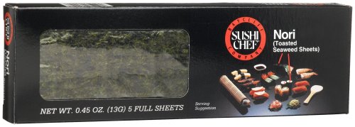 Sushi Chef Nori (Toasted Seaweed Sheets), 5-Count Full Sheets, 0.45-Ounce Boxes (Pack of 6)