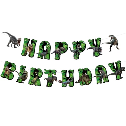 Image of Hooqict Dinosaur Birthday Party Banner Dinosaur Birthday Decorations Happy Birthday Banner Garland Sign for Kids Boys Girls 1st 2nd 3rd Baby Shower Dino Themed Party Decorations Supplies