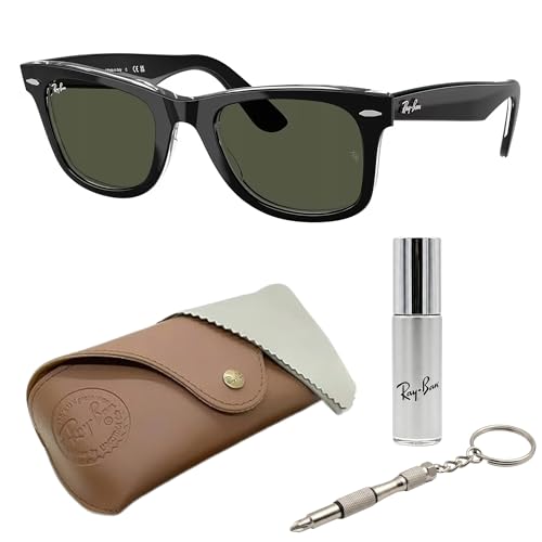 Ray-Ban RB2140F Original Wayfarer Classic Low Bridge Fit Square Shape Non-Polarized Sunglasses for Men & Women Includes Official Rayban Eyewear Kit Green Lens