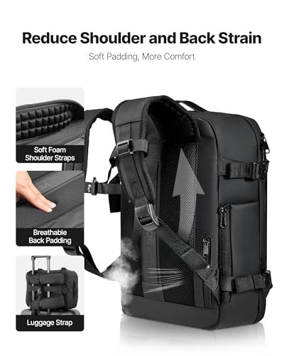 Image of VEVOR Vacuum Travel Backpack, 35L, Vacuum Seal Compression Travel Backpack with Air Pump, Multiple Pockets & Compartments, Water-Resistant Carry-On Suitcase Luggage, Casual Personal Item Bag, Black
