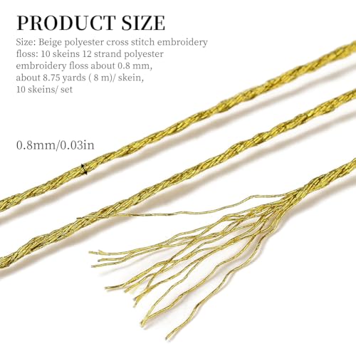Image of 10 Skeins Yellow Gold Polyester Cross Stitch Thread Metallic Glitter Embroidery Floss Golden Silver Shimmer Crewel Polyester Floss Bulk for Sewing Making Home Decoration Friendship Bracelet