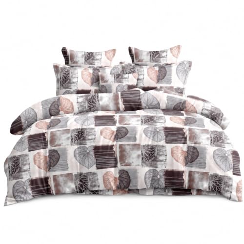 Image of Bedding Set Combo of Double Bed Duvet Cover Set with Fitted Bedsheet & 2 Pillow Covers | 300 TC Cotton Fabric | Zipper Closure |All Round Elastic|Warm Stuff|SED 052|White Grey Patti