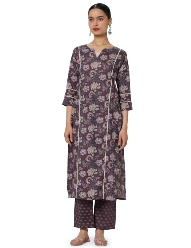 Image of Printed Cotton Blend Straight Kurta With Trousers | daily wear suit