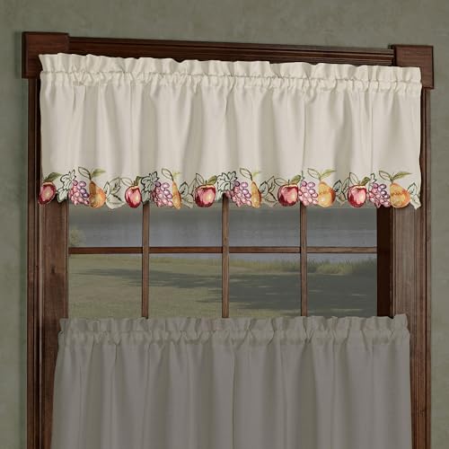 Touch Of Class Fruitful Embroidered Slubbed Oatmeal Window Tailored Valance 60 X 14 cover
