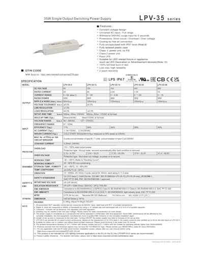 Alimentation à découpage 35W LPV-35-12V étanche IP67 pour éclairage LED