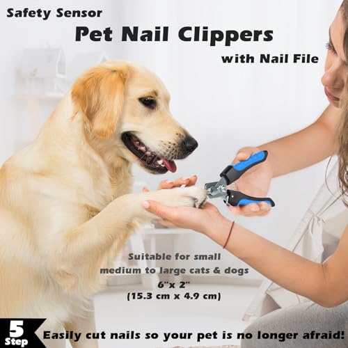 Image of Professional 7 in 1 Pet Grooming kit I Dog Brush & Cat Brush I Dog&Cat Comb I Dog&Cat Nail Clipper /Trimmers with Nail File I Dog Bath Brush I Dog&Cat Flea Comb I Pet Supplies(Deep Blue)