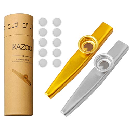 Kazoo Lot de 2 instruments de musique en métal avec 10 membranes pour les amateurs de musique - Les Beatles, Paul McCartney, John Lennon, RIngo Starr, George Harrison Kazoo Lot de 2 instruments de musique en métal avec 10 membranes pour les amateurs de musique