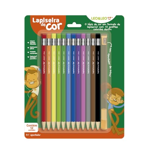 LAPISEIRA DE COR/GRAFITE COLORIDO 2.6 - BLISTER C/ 12 CORES + APONTADOR LEO&LEO