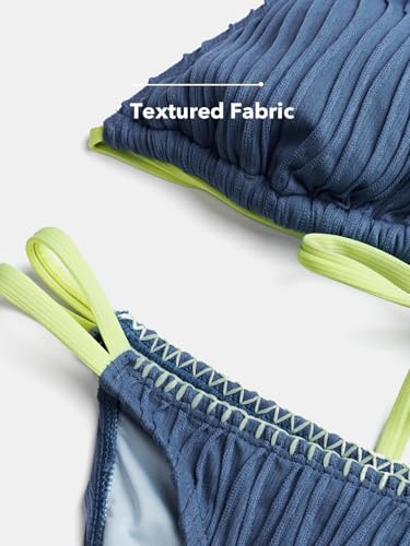 CUPSHE Women's Bikini Sets Two Piece Swimsuit Plunge Neck Cheeky Bottom Triangle Top Halter Double Strap Textured3