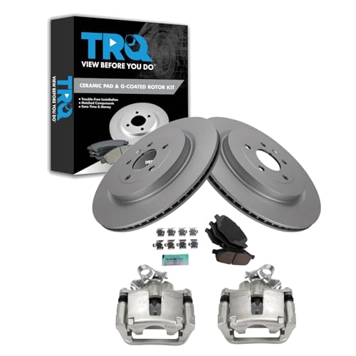 Image of TRQ Rear Brake Pad and Rotor Set Ceramic G Coated Rotors Calipers