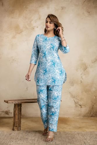 Image of Women's Pure Cotton Printed Night Suit,Top and Relaxed Pajama Set, Stylish Sleepwear