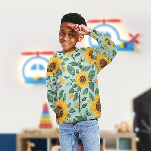 JUNZAN Cartoon Sunflowers Green Big Boys Hooded Sweatshirt Crewneck Hoodies for Girls Party 4T4