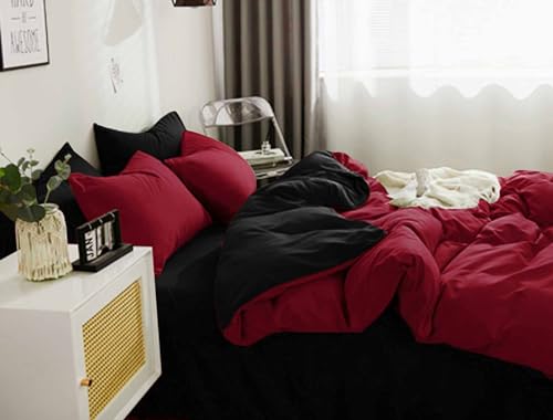 Nanko King Size Comforter Set Red and Black, All Season Soft Reversible Down Alternative Duvet Insert, Microfiber Filling Bed Sets, Modern Farmhouse Bedding Sets in a Bag for Women Men 104 x90 3 PCS