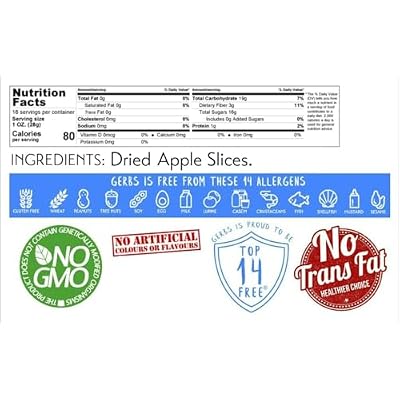 Gerbs Dried Apple Slices 1 lb. | Unsulfured, No Sugar Added, Preservative-Free | Naturally Sweet & Chewy | Top 14 Allergen-Free
