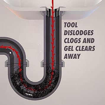 Drano Snake Plus Tool and Gel System, Drain Snake with Drain Clog Remover Gel, Unclogs and Removes Hair and Blockages, Commercial Line 16 Fl oz and 23 Inch Tool