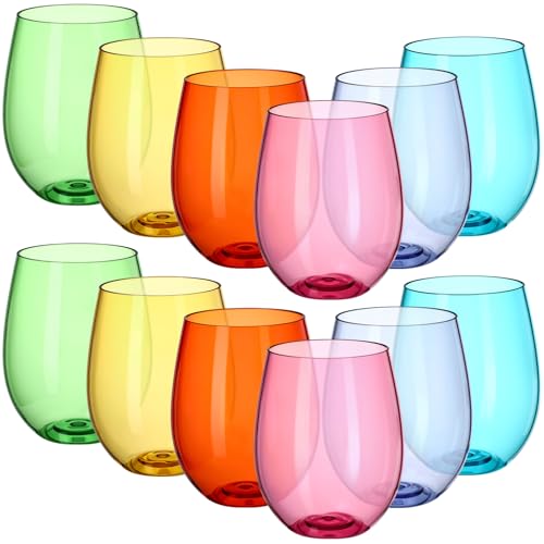 Comparison: Best Plastic Colored Stemless Wine Glasses 9 Gerrii 12 Pack 12oz Plastic Stemless Wine Glasses Bulk Colored Reusable Shatterproof plastic wine cups for Indoor Outdoor Dining Supplies Party 6 Colors